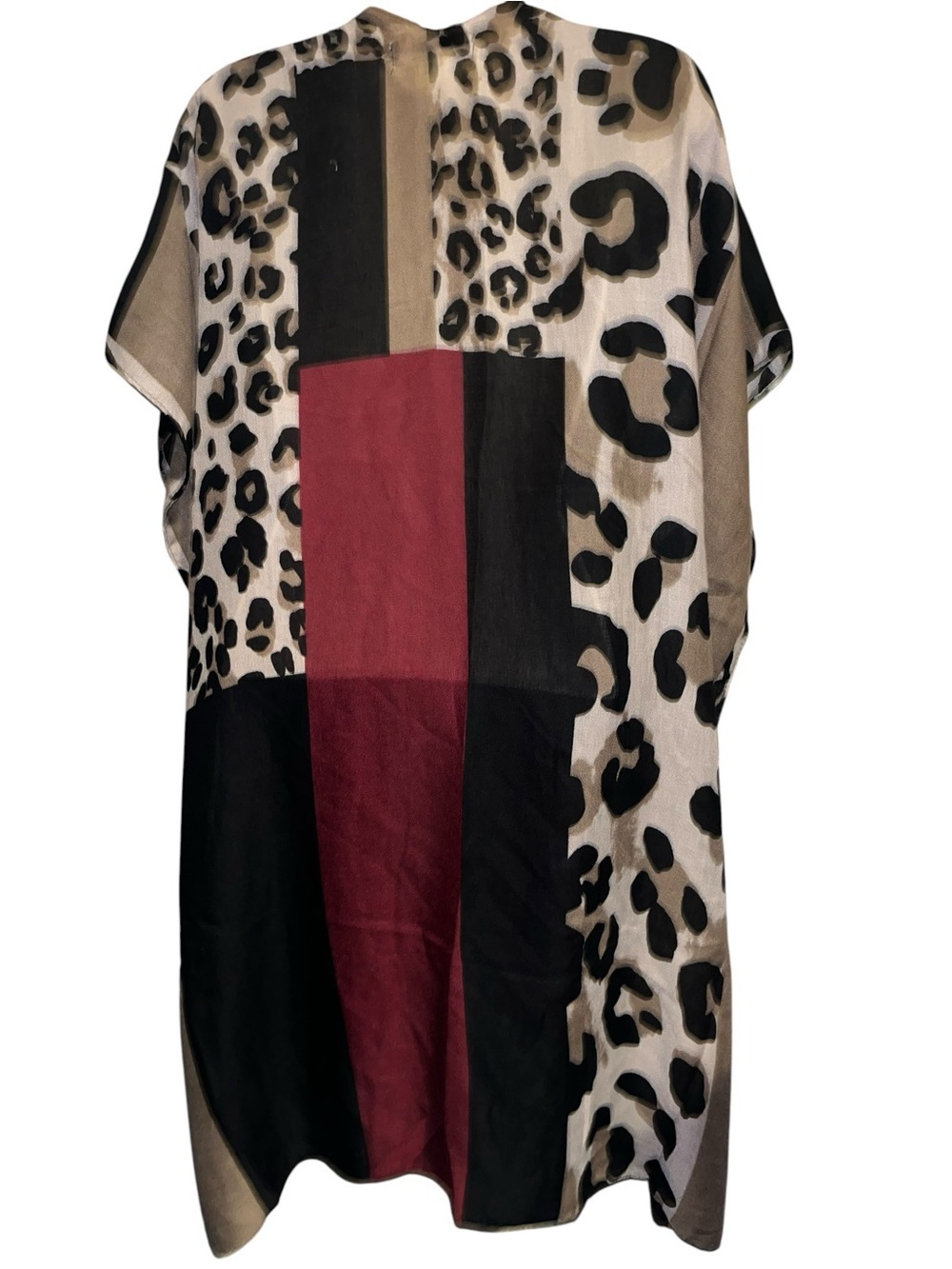 Origami  Free Size Leopard Print Colorblock Duster - Beige, Black & Burgundy - Picture 5 of 6